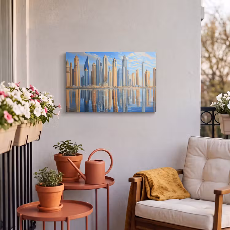 Buiten canvas - Skyline - Wolkenkrabbers - Water - Blauw — 4