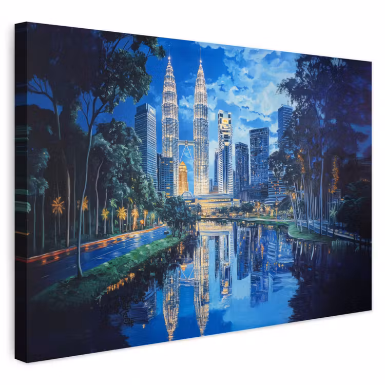 Buiten canvas - Stad Kuala Lumpur - Skyline - Wolkenkrabbers - Water — 1
