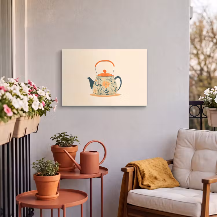 Buiten canvas - Oranje - Theepot - Bloemen - Bladeren — 3