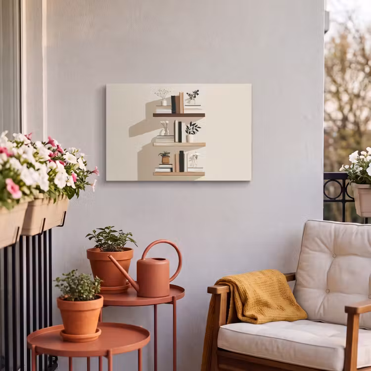 Buiten canvas - Plankjes - Boeken - Vaasjes - Planten — 3