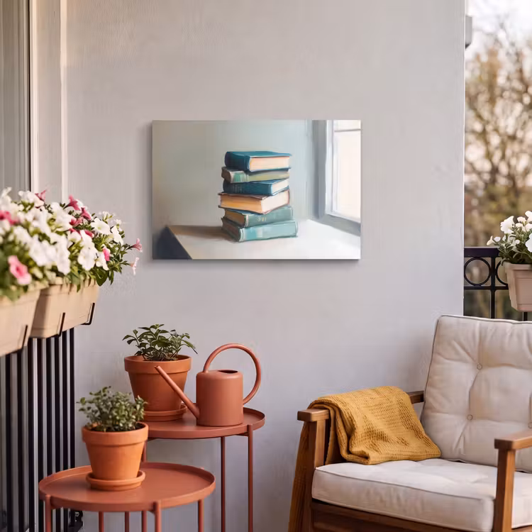 Buiten canvas - Stapel - Boeken - Groen - Daglicht — 4