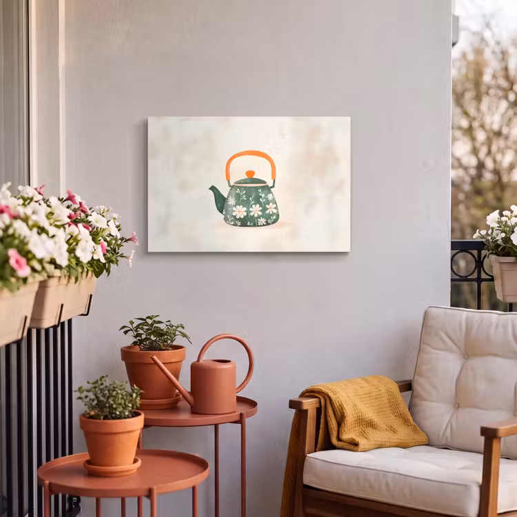 Buiten canvas - Theepot - Groen - Bloemen - Oranje — 3