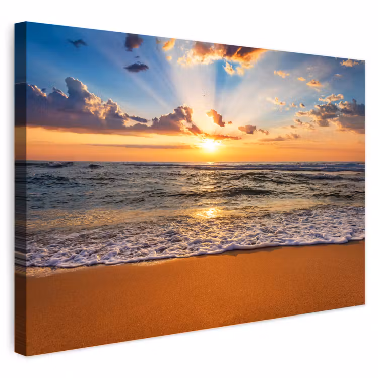 Buiten canvas - Strand - Zonsondergang - Zee - Wolken - Horizon — 1
