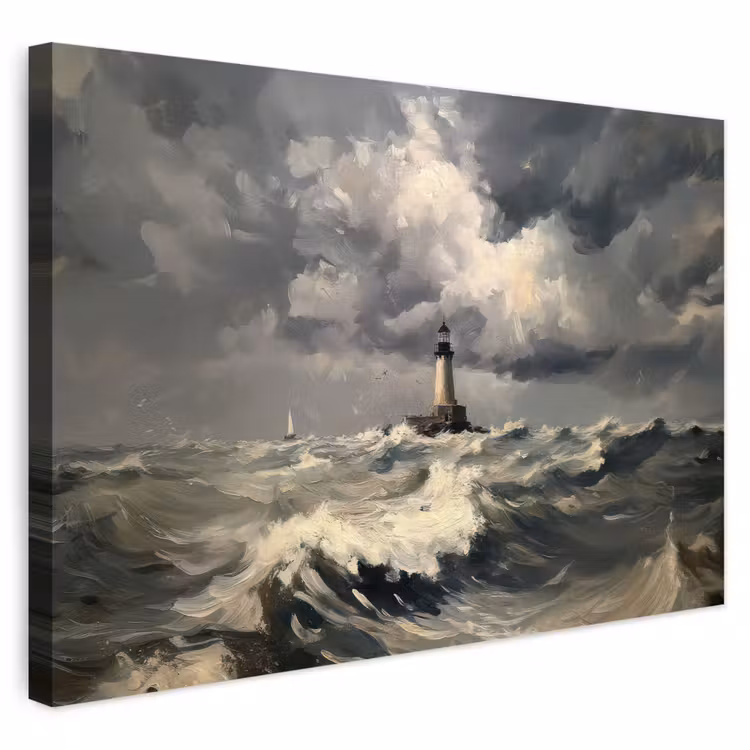 Buiten canvas - Vuurtoren - Golven - Storm — 1