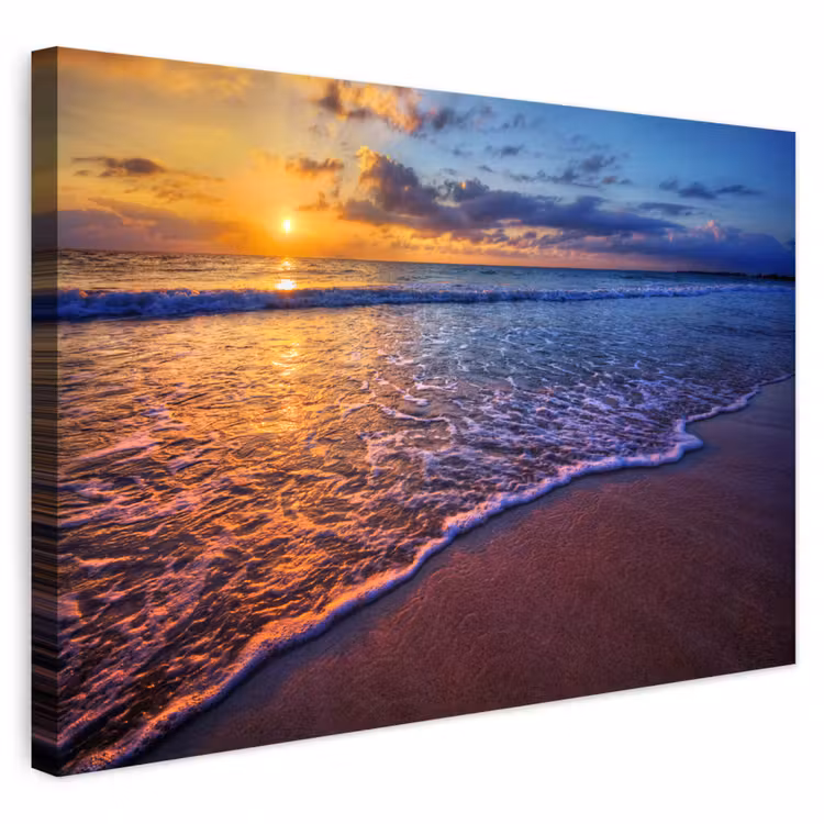 Buiten canvas - Zee - Strand - Zonsondergang - Wolken - Horizon — 1