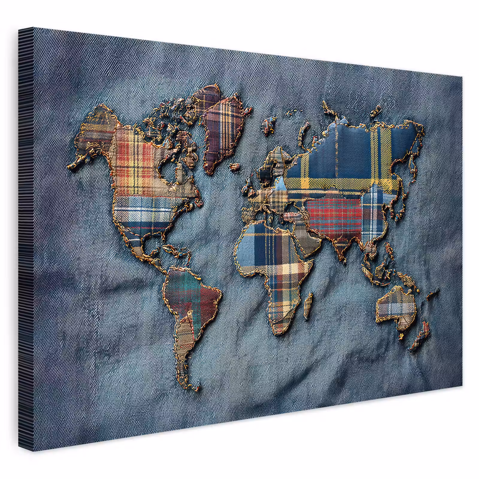 Buiten canvas - Wereldkaart - Denim - Textiel — 1