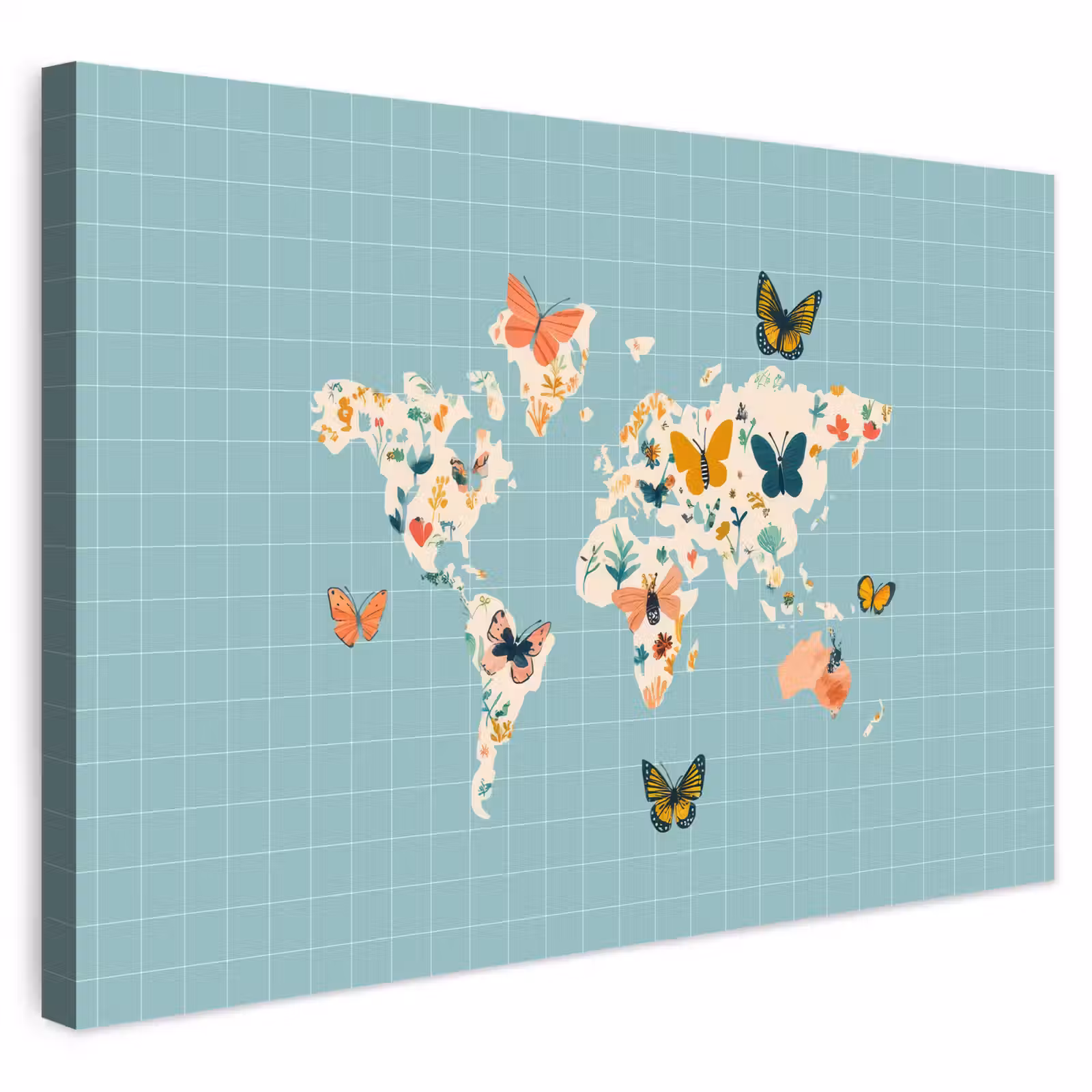 Buiten canvas - Wereldkaart - Vlinders - Dromerig — 1