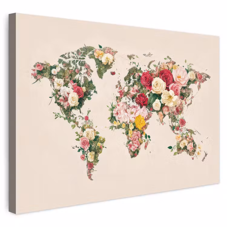 Buiten canvas - Wereldkaart - Bloemen - Roze — 1