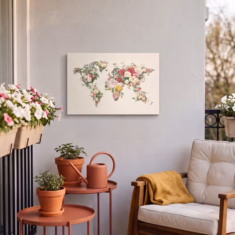 Buiten canvas - Wereldkaart - Bloemen - Roze — 3
