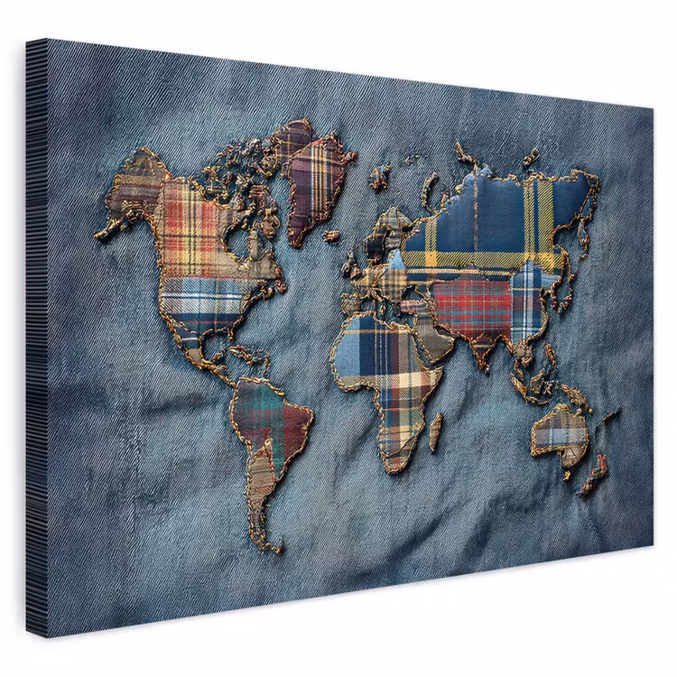 Buiten canvas - Wereldkaart - Denim - Textiel — 1