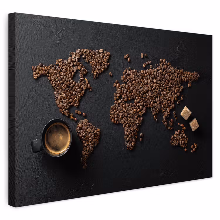Buiten canvas - Wereldkaart - Espresso - Zwart — 1