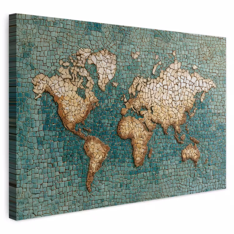Buiten canvas - Wereldkaart - Gebroken tegels - Mozaïek — 1