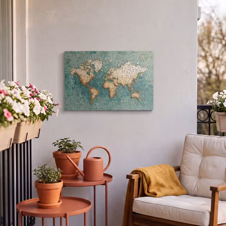 Buiten canvas - Wereldkaart - Gebroken tegels - Mozaïek — 4