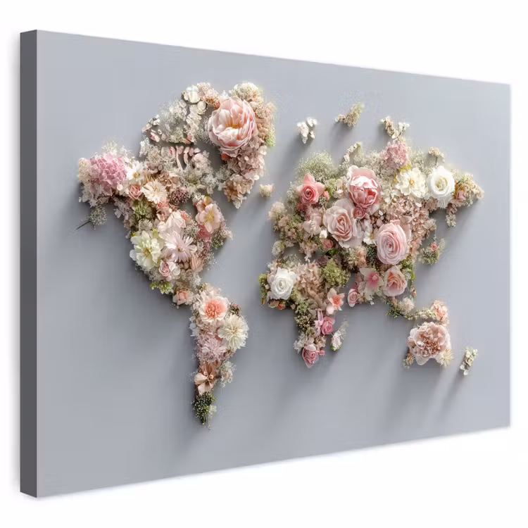 Buiten canvas - Wereldkaart - Rozen - Roze — 1