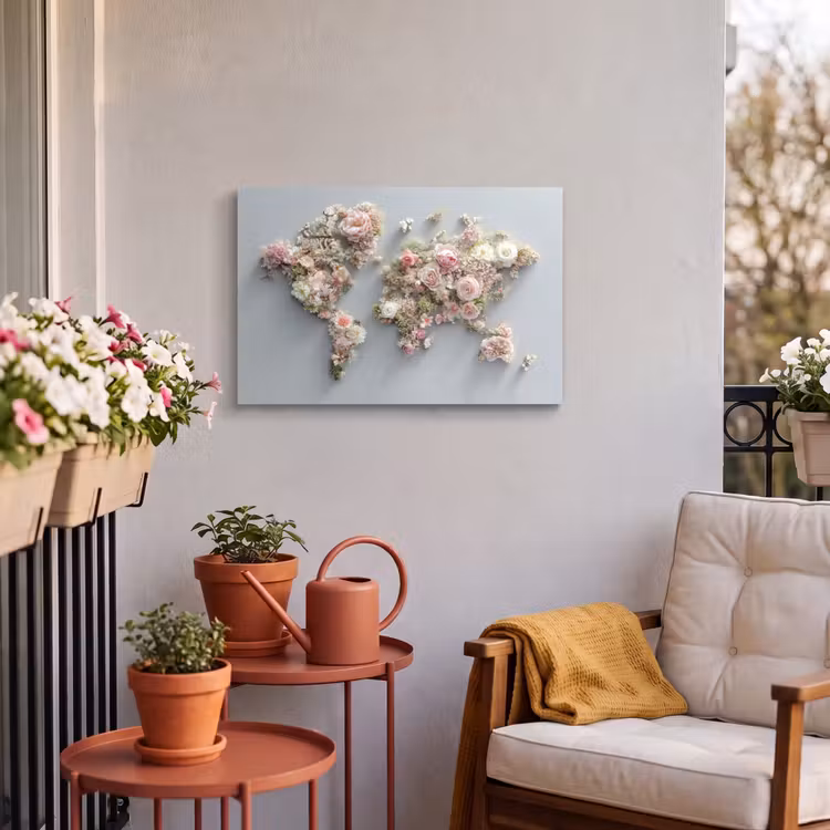 Buiten canvas - Wereldkaart - Rozen - Roze — 4