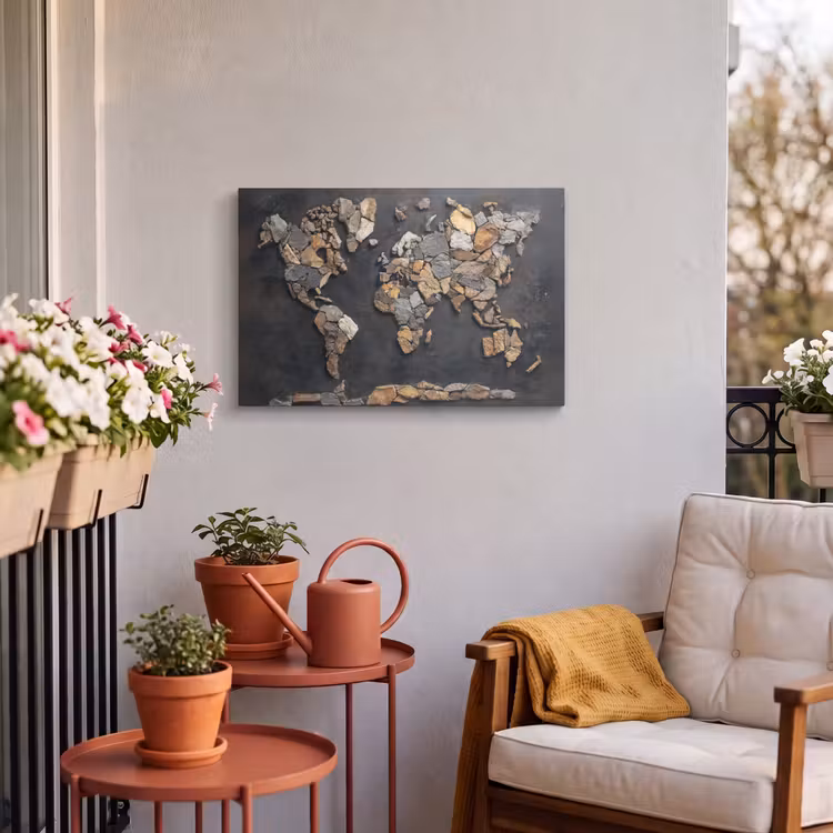 Buiten canvas - Wereldkaart - Stenen - Realistisch — 4