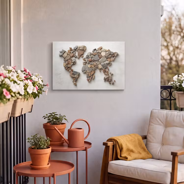 Buiten canvas - Wereldkaart - Stenen - Wit — 4
