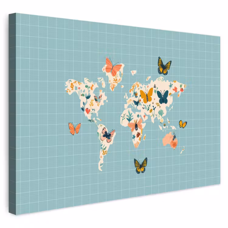 Buiten canvas - Wereldkaart - Vlinders - Dromerig — 1