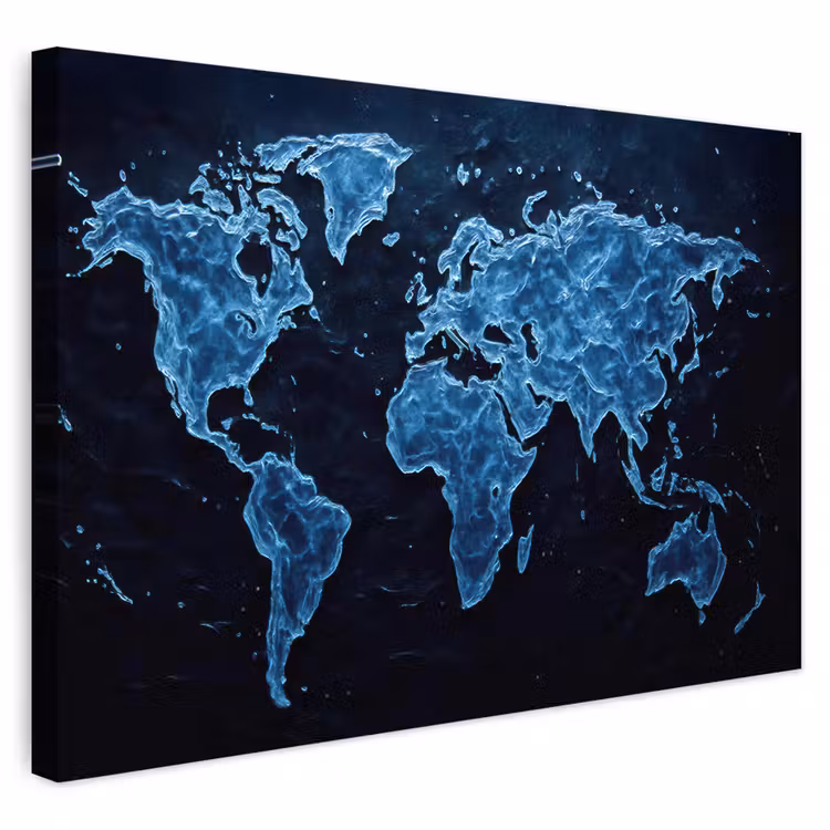 Buiten canvas - Wereldkaart - Waterstructuur - Blauw — 1