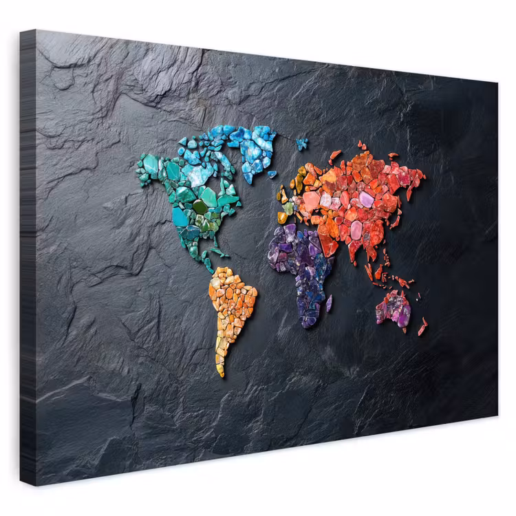 Buiten canvas - Wereldkaart - Edelstenen - Regenboog - Ruw — 1