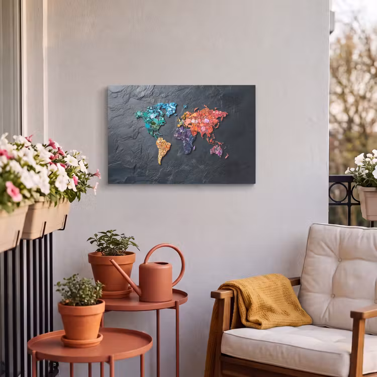 Buiten canvas - Wereldkaart - Edelstenen - Regenboog - Ruw — 3