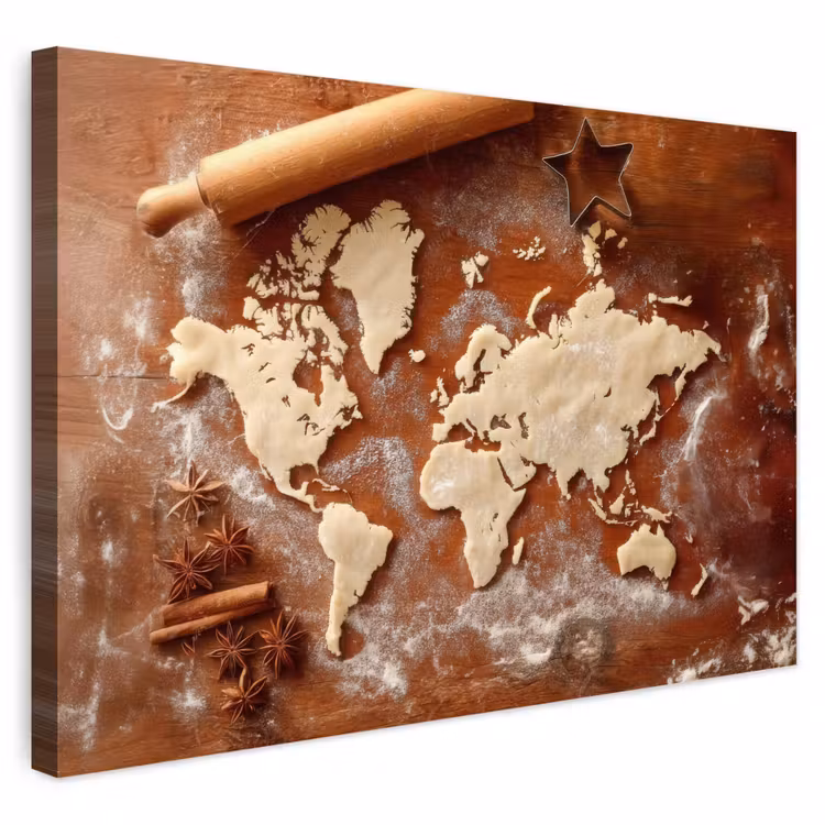 Buiten canvas - Wereldkaart - Koekjesdeeg - Warme baksfeer — 1