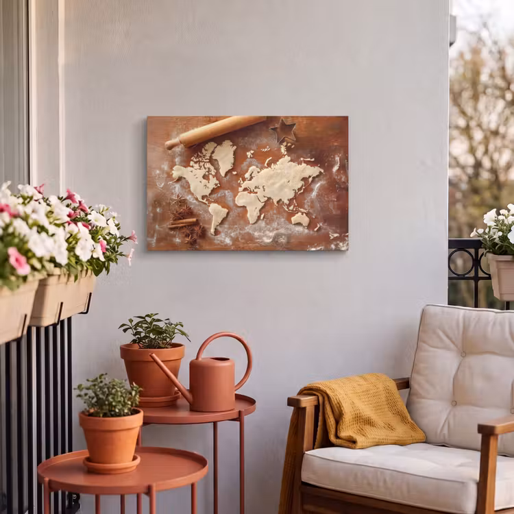 Buiten canvas - Wereldkaart - Koekjesdeeg - Warme baksfeer — 4