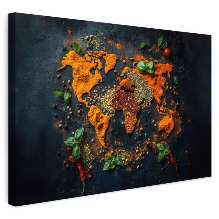 Buiten canvas - Wereldkaart - Kruiden - Levendige kleuren — 1