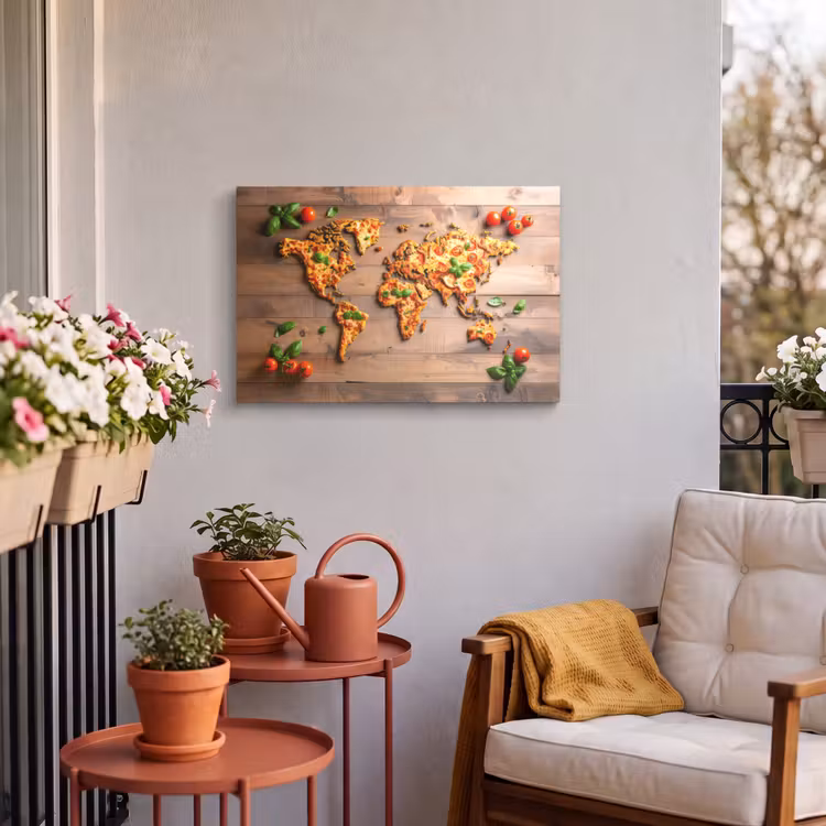 Buiten canvas - Wereldkaart - Pizza - Houten ondergrond — 3