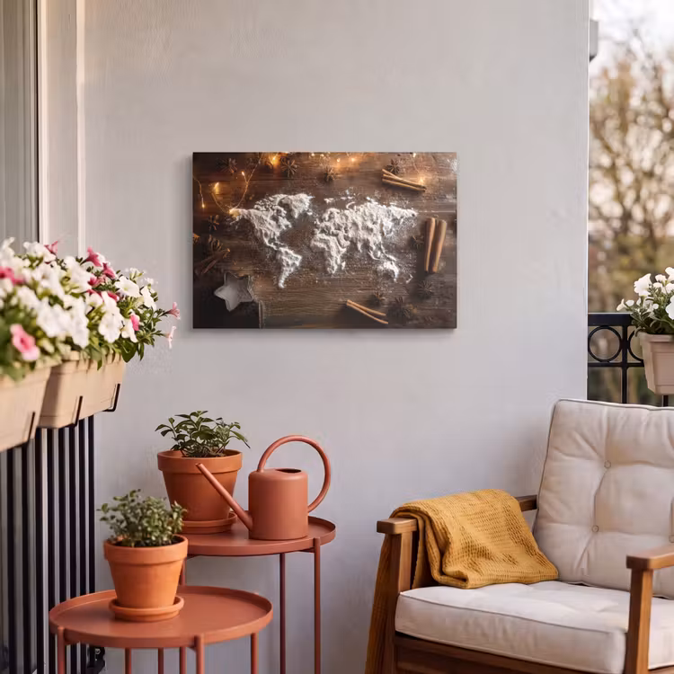 Buiten canvas - Wereldkaart - Poedersuiker - Hout — 3