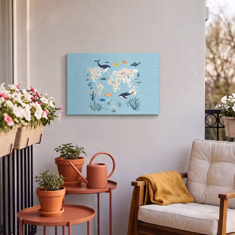 Buiten canvas - Wereldkaart - Zeeleven - Blauw — 3