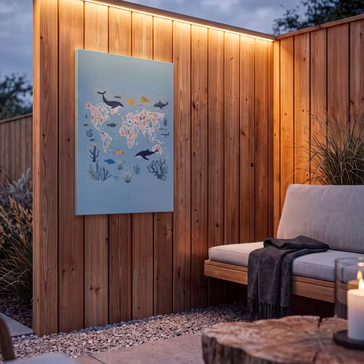 Buiten canvas - Wereldkaart - Zeeleven - Blauw — 4