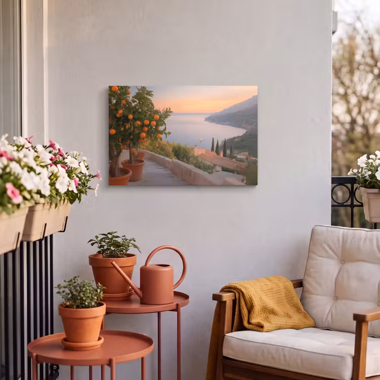 Buiten canvas - Middelandse zee - Sinaasappel - Heuvels - Zee — 4