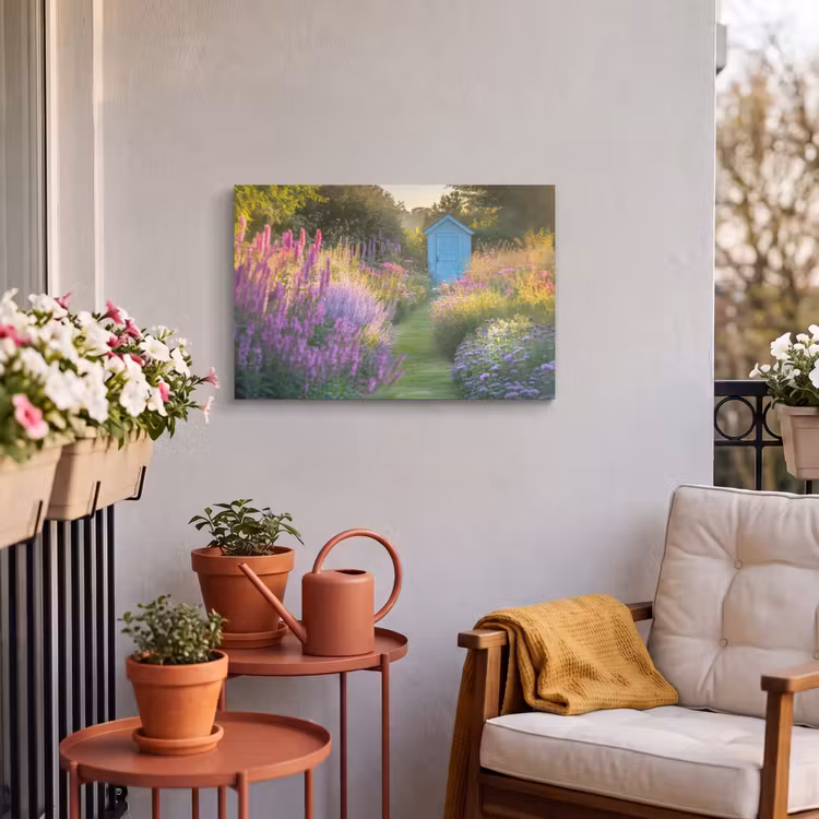 Buiten canvas - Tuinhuisje - Blauw - Bloemen — 3