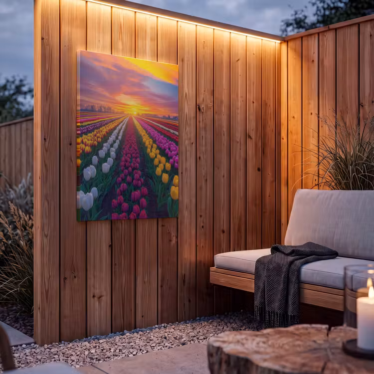 Buiten canvas - Tulpenveld - Zonsondergang - Kleurrijk — 4