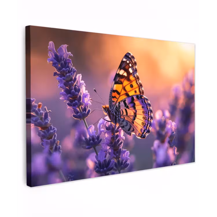 Buiten canvas - Vlinder op lavendel bij zonsondergang — 1