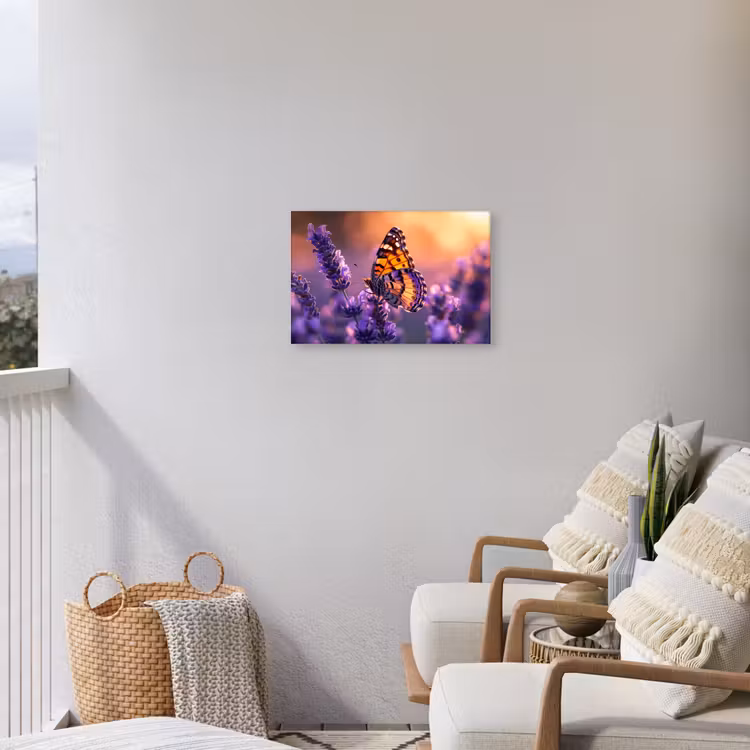 Buiten canvas - Vlinder op lavendel bij zonsondergang — 4