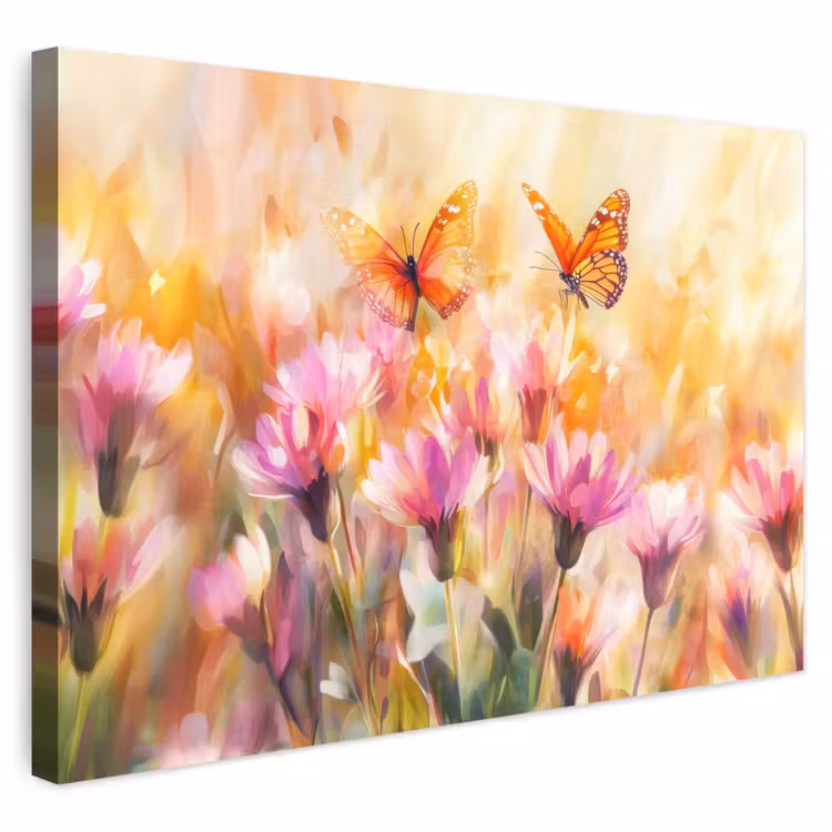 Buiten canvas - Vlinders - Oranje - Bloemen — 1