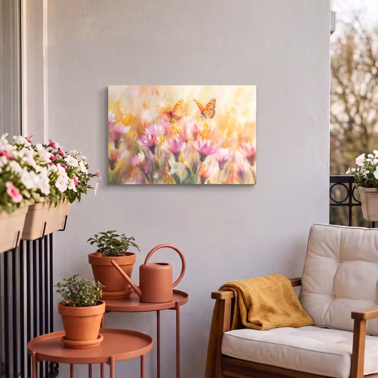 Buiten canvas - Vlinders - Oranje - Bloemen — 4