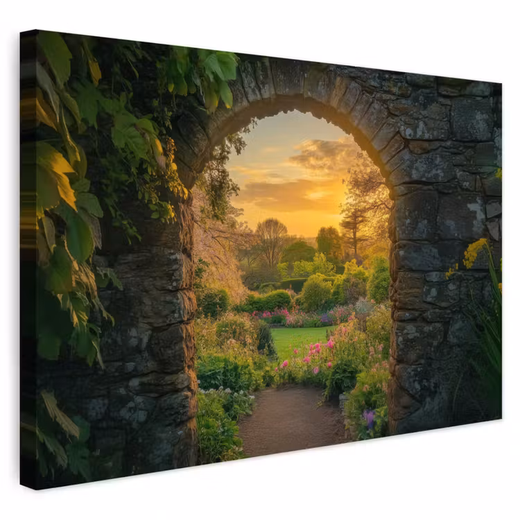 Buiten canvas - Poort - Planten - Zonsondergang — 1
