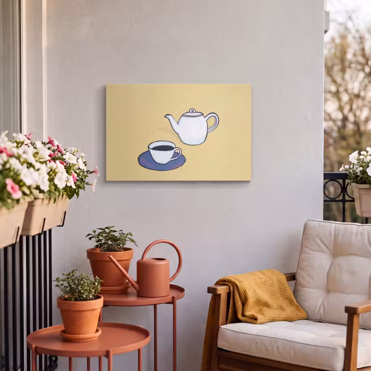 Buiten canvas - Theepot - Kopje - Beige - Illustratie — 3