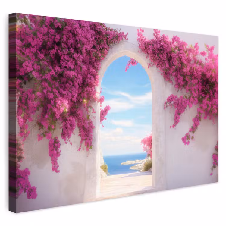 Buiten canvas - Zee - Roze - Bloemen - Poort — 1