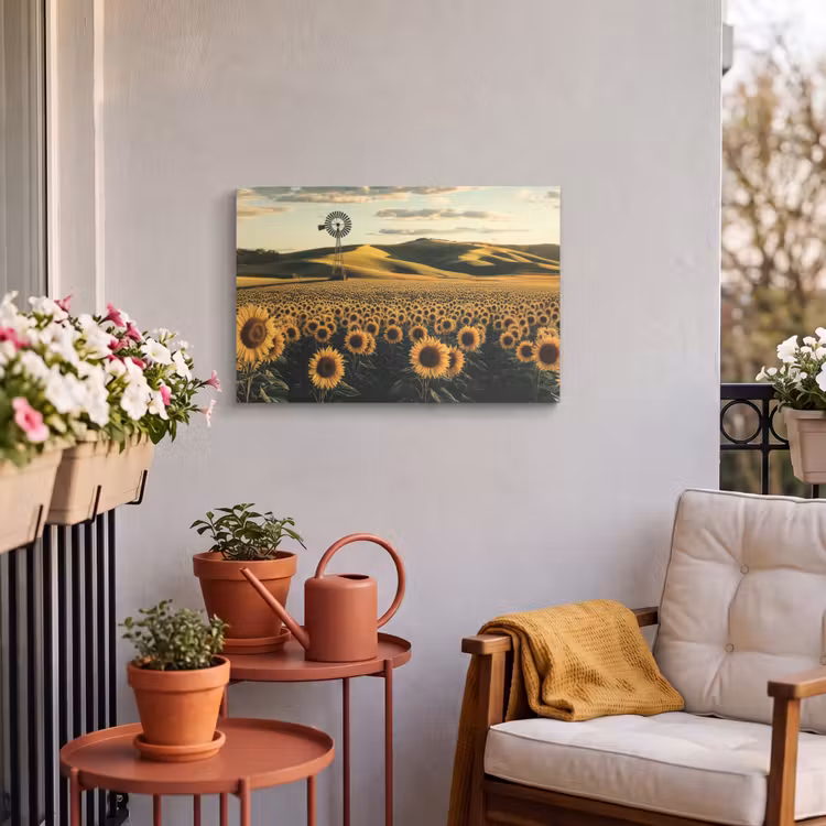Buiten canvas - Zonnebloem - Veld - Windmolen — 4