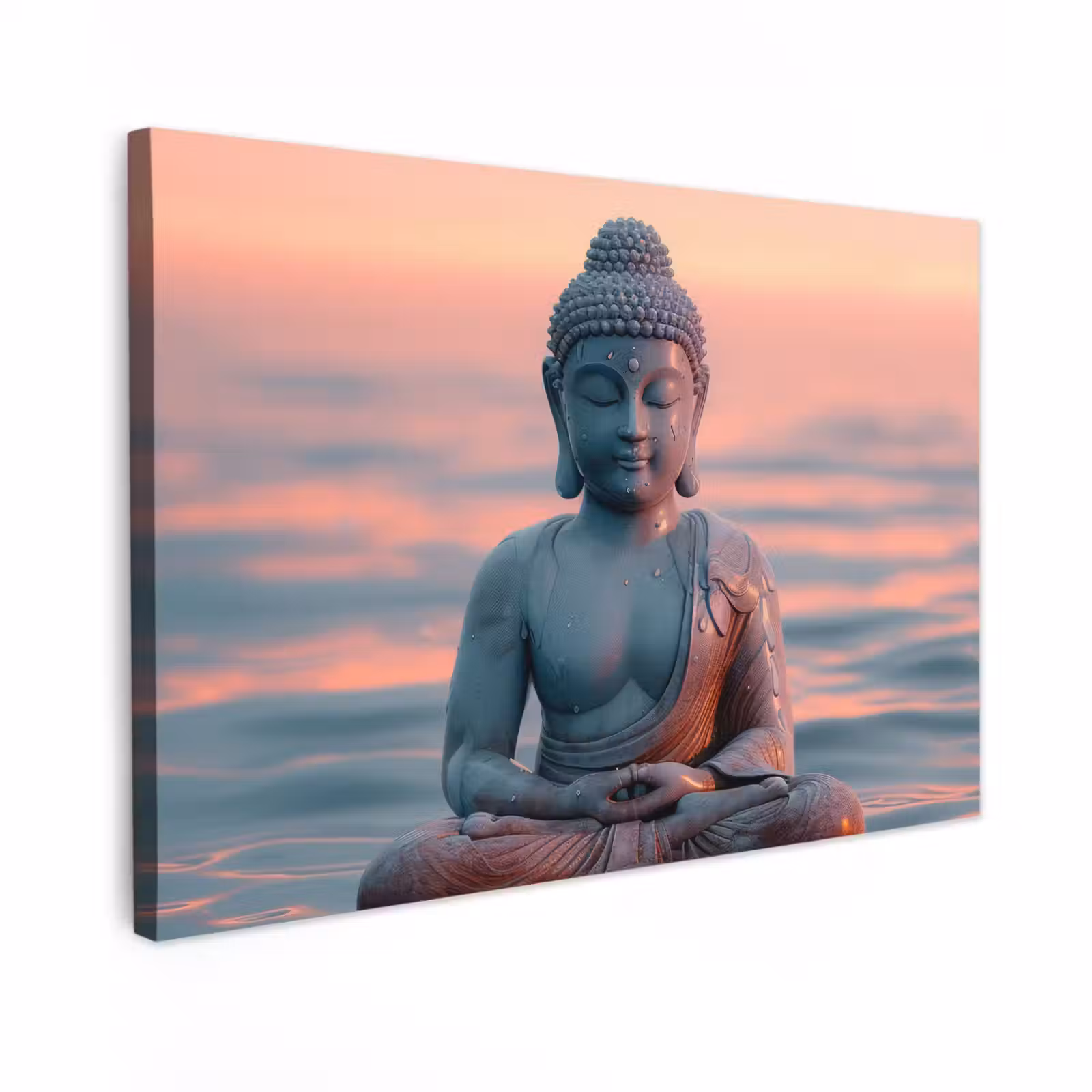 Buiten canvas - Mediterende Boeddha bij zonsondergang — 1
