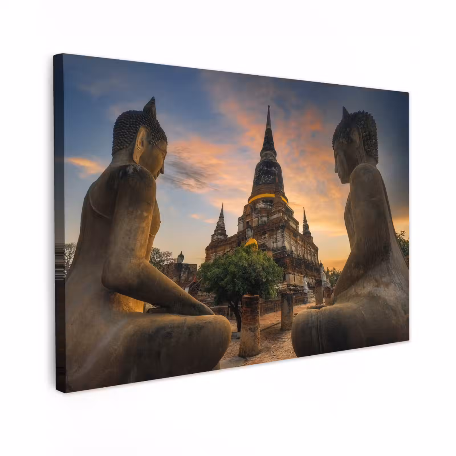 Buiten canvas - Tempel - Zonsondergang - Boeddha beelden - Buddha — 1
