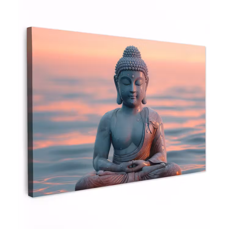 Buiten canvas - Mediterende Boeddha bij zonsondergang — 1