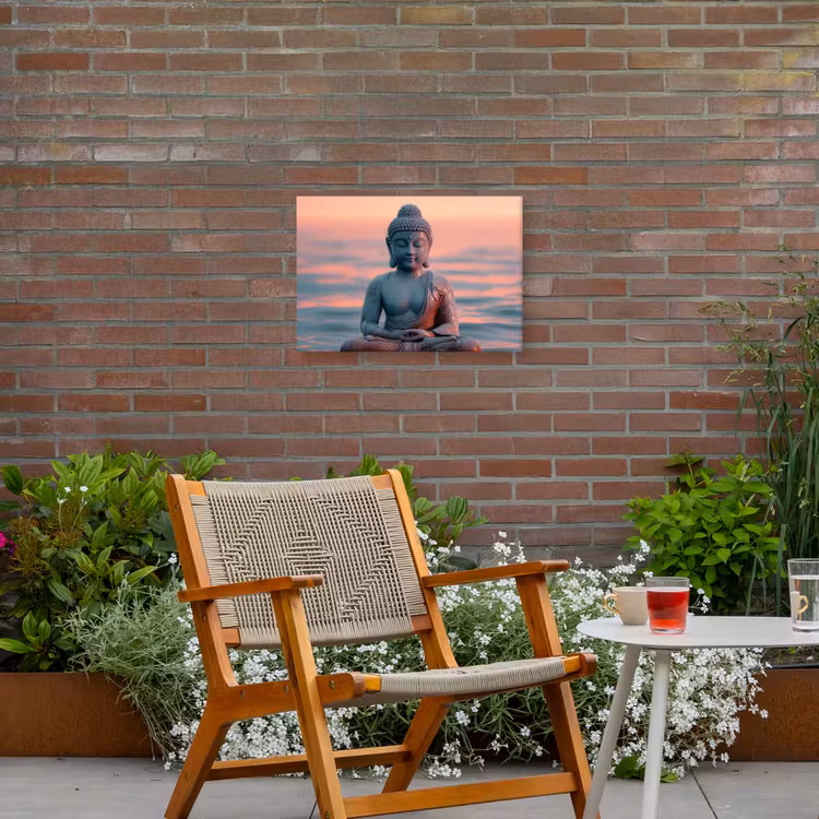 Buiten canvas - Mediterende Boeddha bij zonsondergang — 2