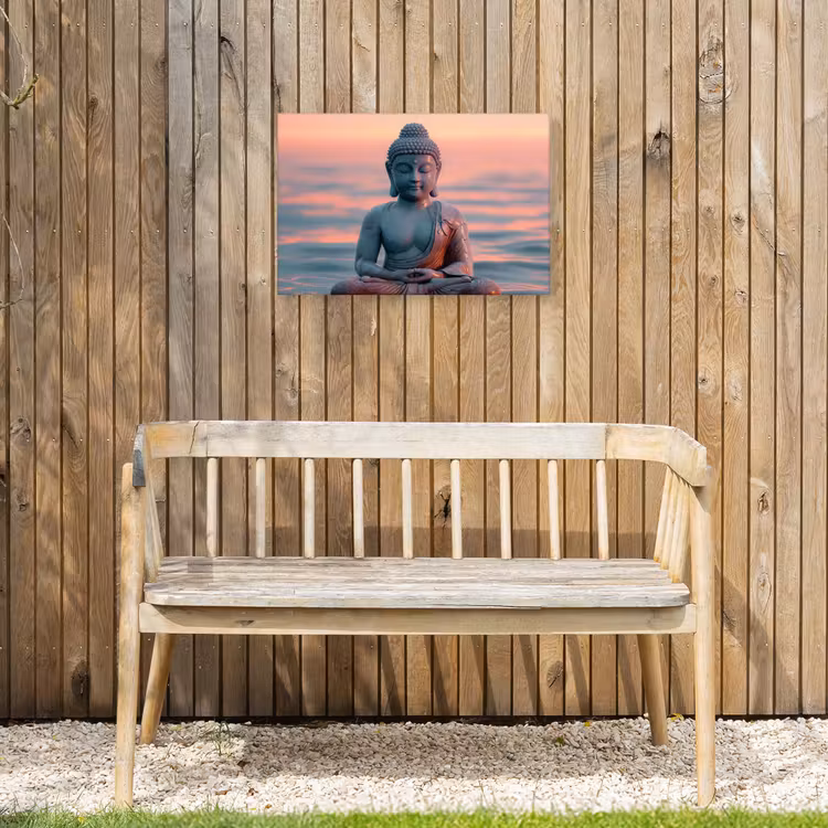 Buiten canvas - Mediterende Boeddha bij zonsondergang — 3