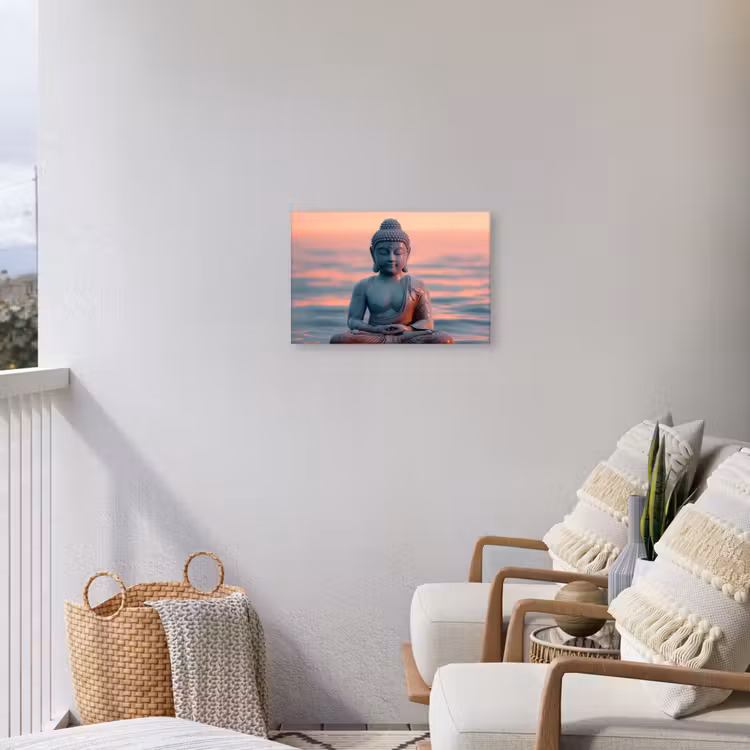 Buiten canvas - Mediterende Boeddha bij zonsondergang — 4