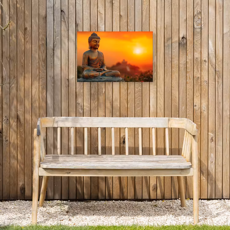 Buiten canvas - Mediterende Boeddha bij zonsondergang — 3